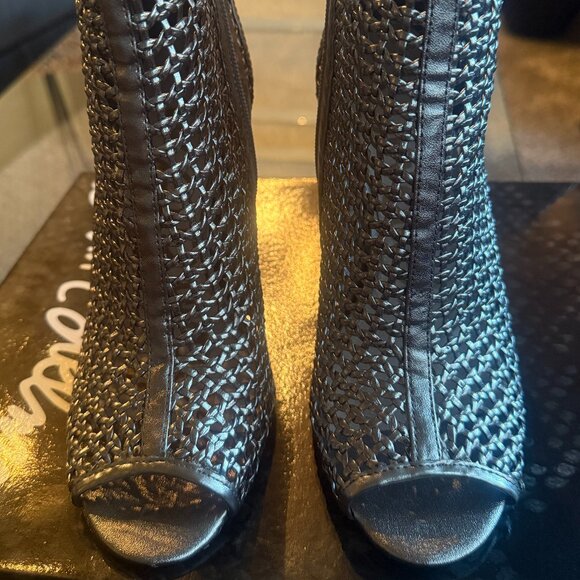 Sam Edelman Silver Metallic Mesh Heeled Sandals - Picture 1 of 6